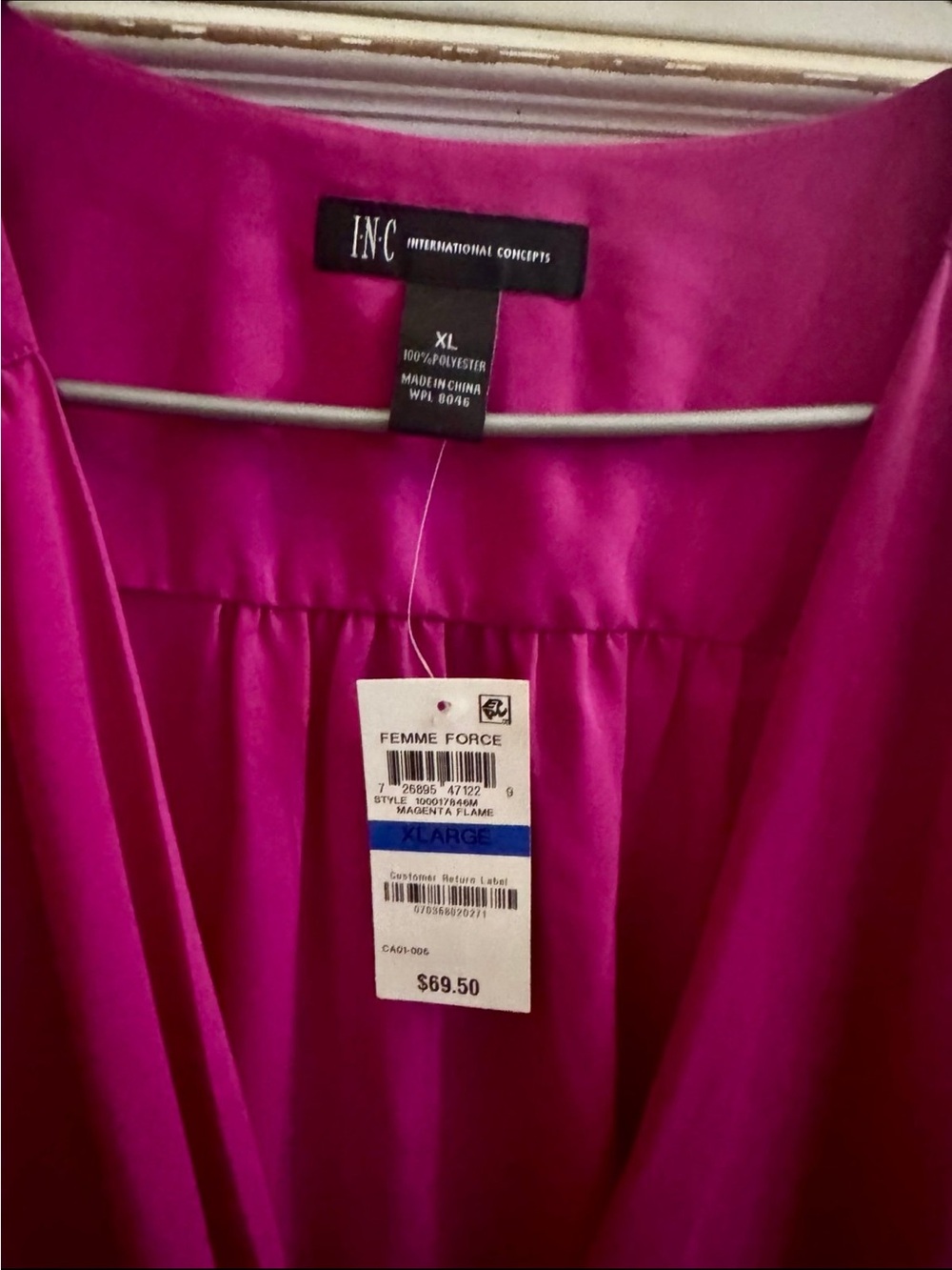 INC International Concepts Bright Fuchsia Wrap Blouse with Bell Sleeves - Picture 5 of 7